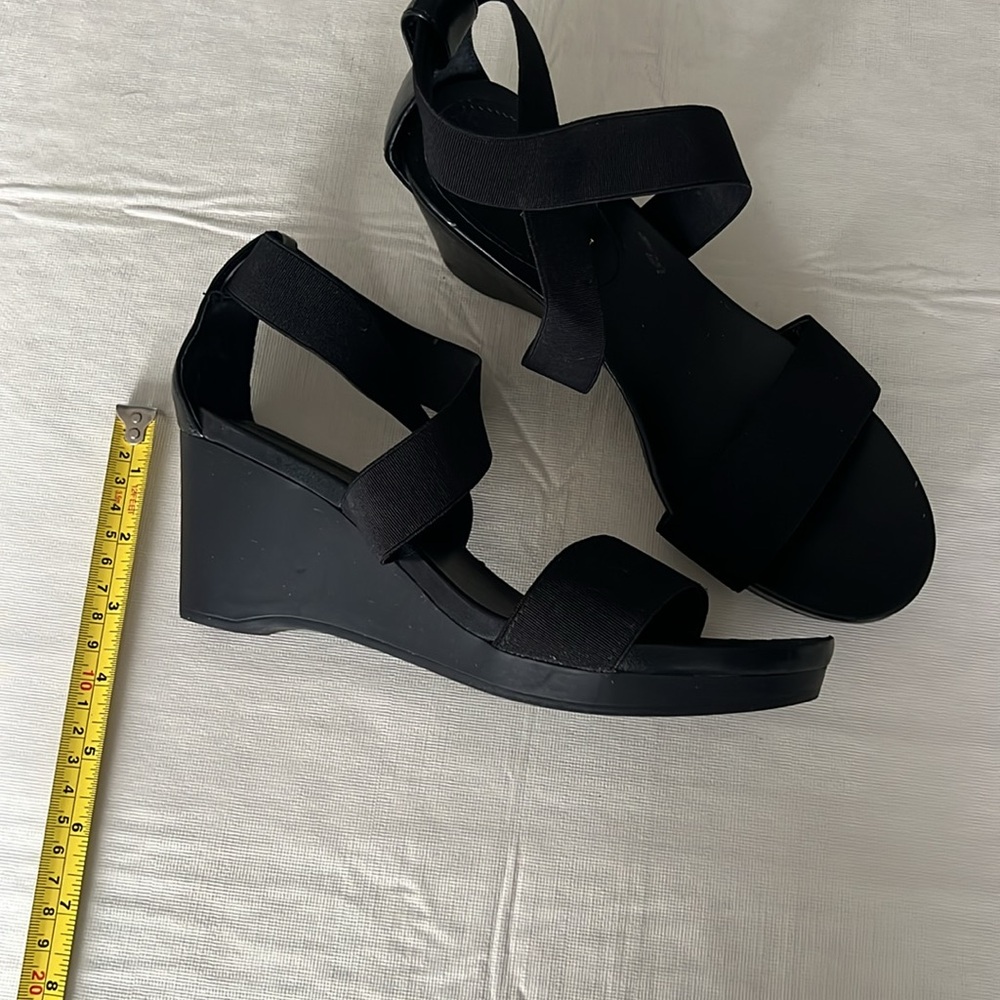 LAUREN Ralph Lauren Black Elastic Stretch Strap Slip On Wedge Sandal Heel Size 7 - Picture 3 of 9